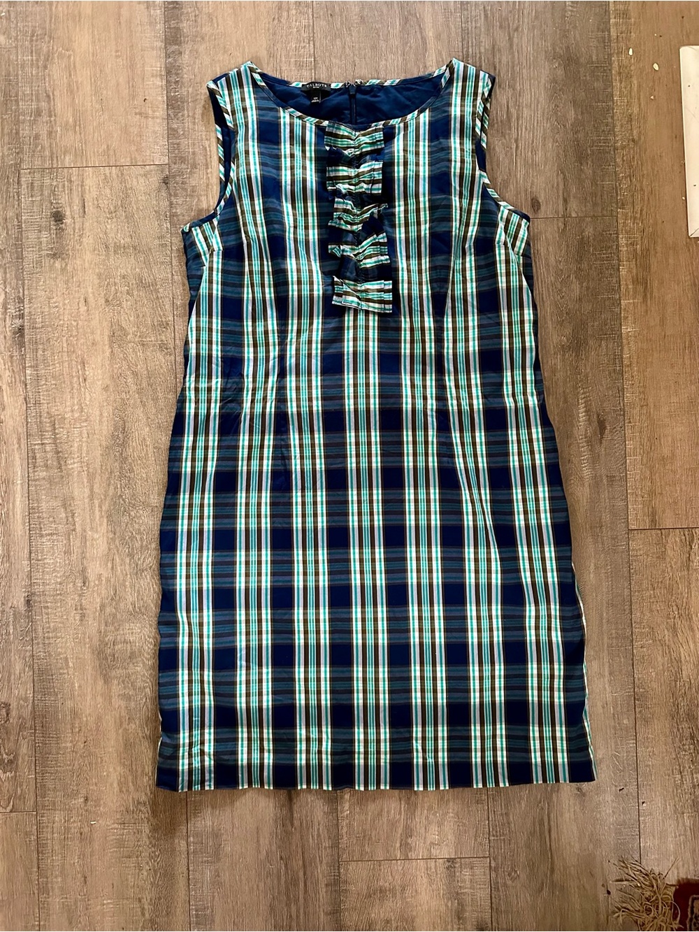 Talbots Navy & Teal Plaid Sleeveless Dress Size 12P